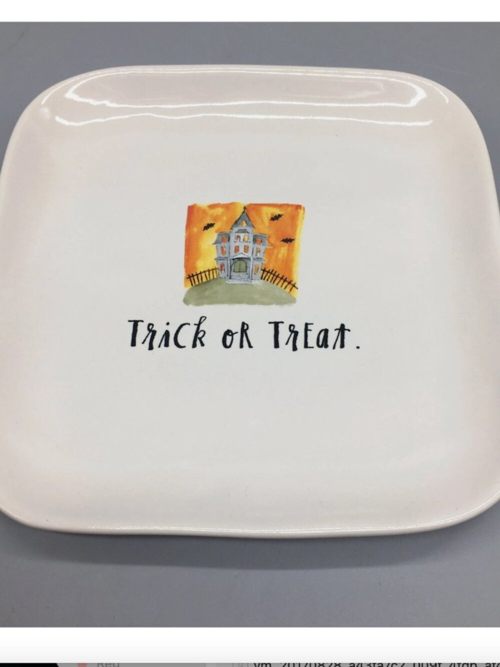 x4 RAE DUNN Halloween Plate Set Haunted House Trick or Treat Square Dessert 7”